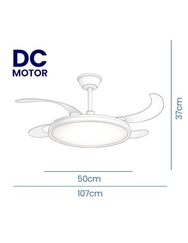 Detalle 2 de JARDIN202 Zahara Wifi Blanco: Ventilador de Techo con Aspas Retráctiles, Luz LED Regulable y Control Remoto