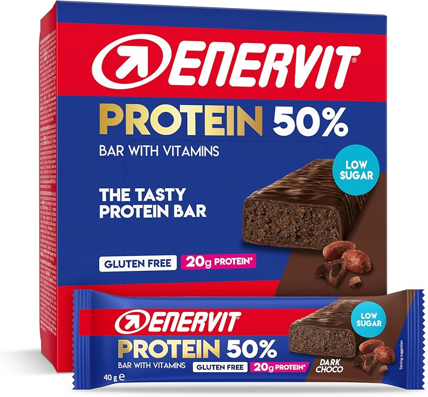 Detalle de Enervit Barrita Proteica 50% Dark Choco 🍫, Sin Gluten y Bajo Azúcar
