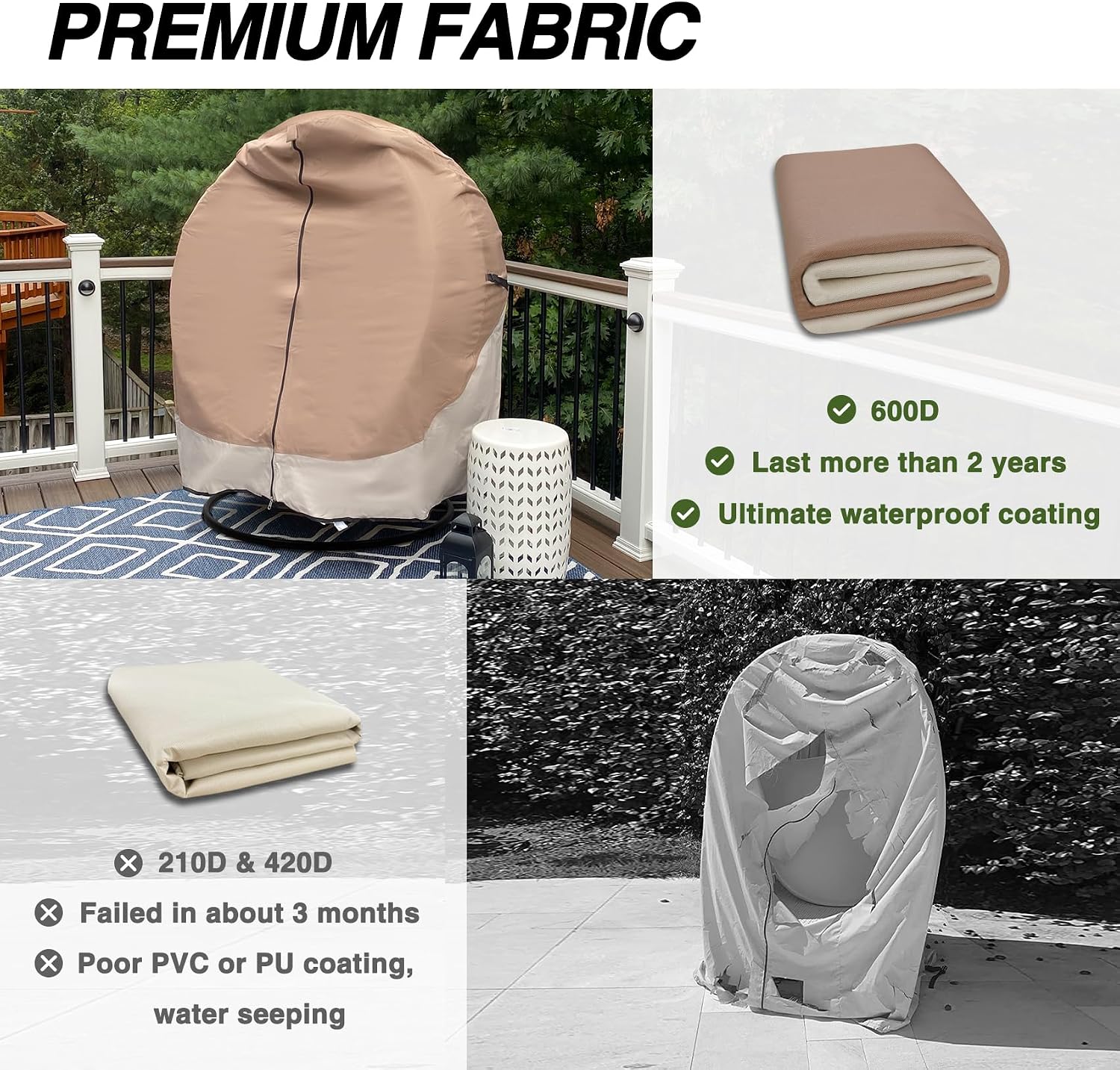Detalle de Porch Shield Double-Seat Egg Chair Cover, Waterproof 600D Polyester, Light Tan & Khaki