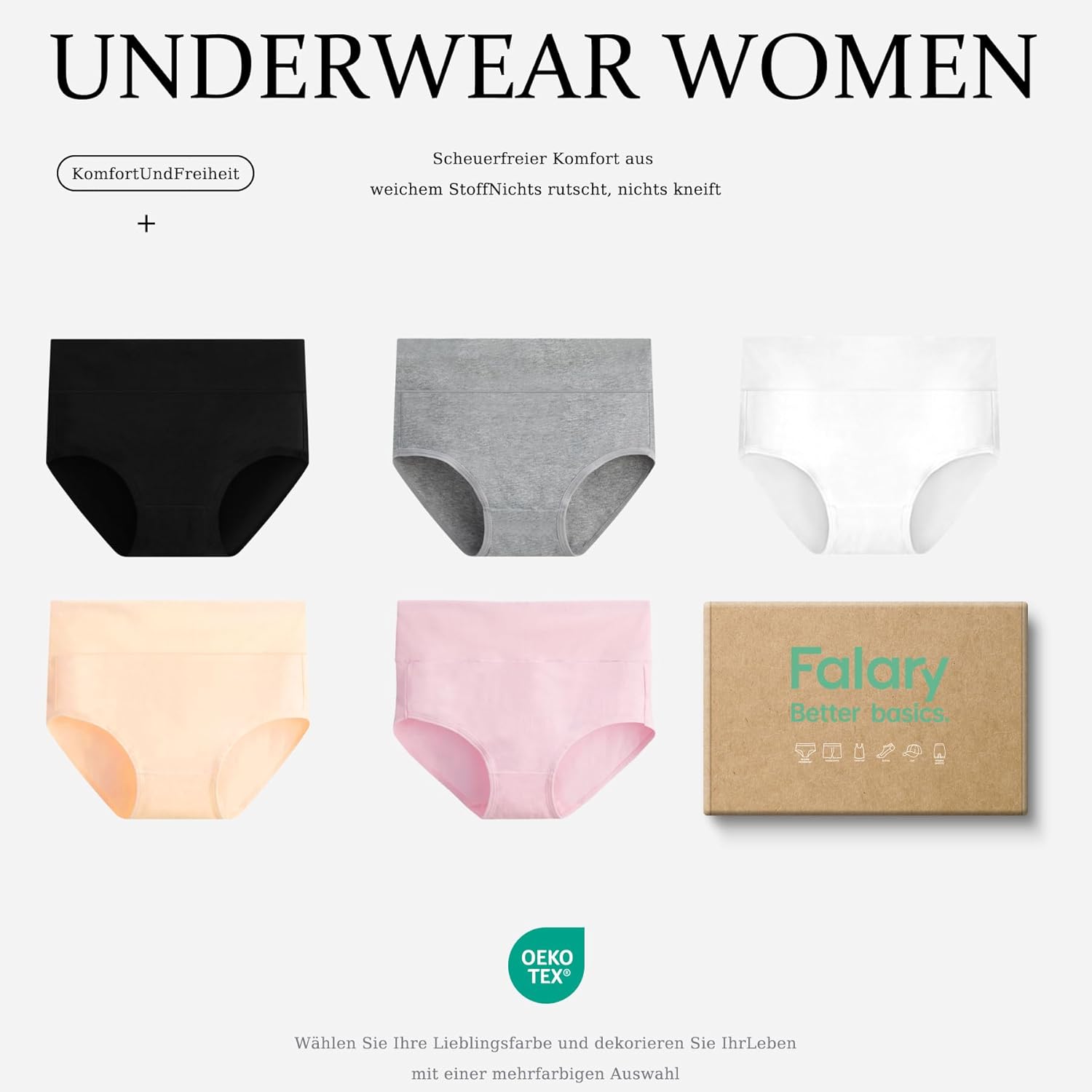 Thumbnail 5 de FALARY Damen-Unterhosen mit hoher Taille, 5er-Pack aus Baumwolle (Stretch, atmungsaktiv)