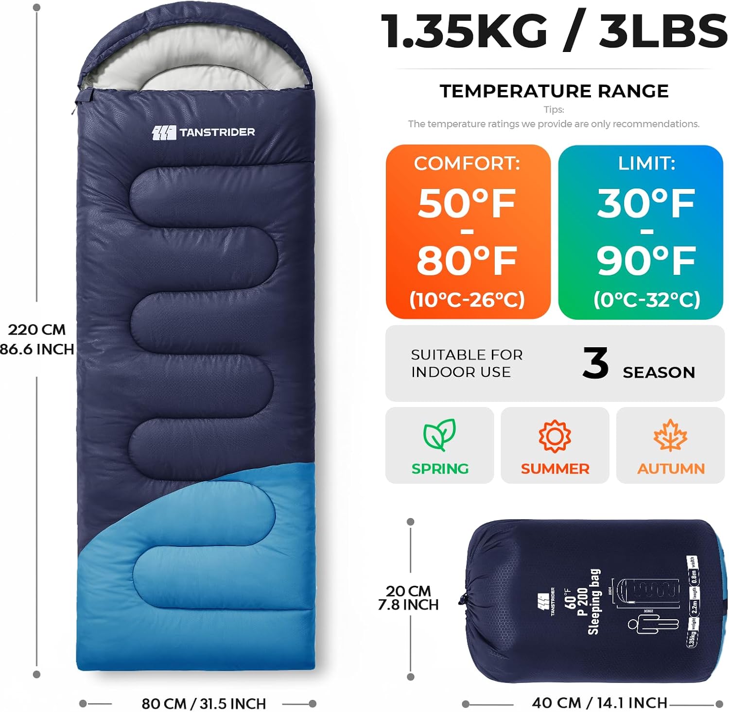 Detalle 2 de TANSTRIDER KJFCB54037158-US01 Sleeping Bag for Adults and Youth, Compressible