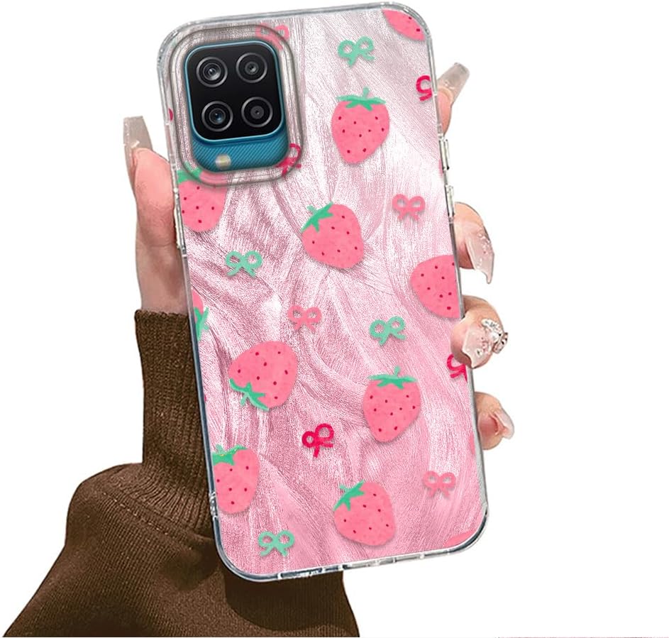 Detalle de Tedyhulle Hülle für Samsung Galaxy A12 / M12 – Nanachnick Pink Erdbeeren, dünn & stoßfestes Silikon TPU Case