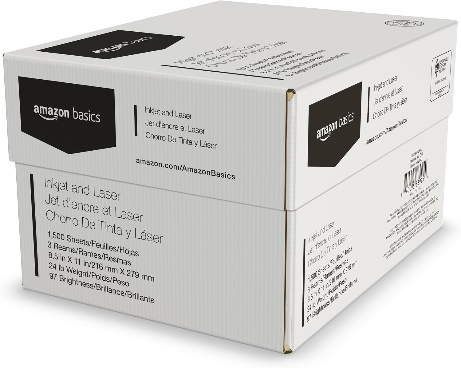 Detalle de Amazon Basics 8.5 x 11 Paper for Copy/Printer, 24 lb, 1500 Sheets (3 x 500), Bright White 97 GE