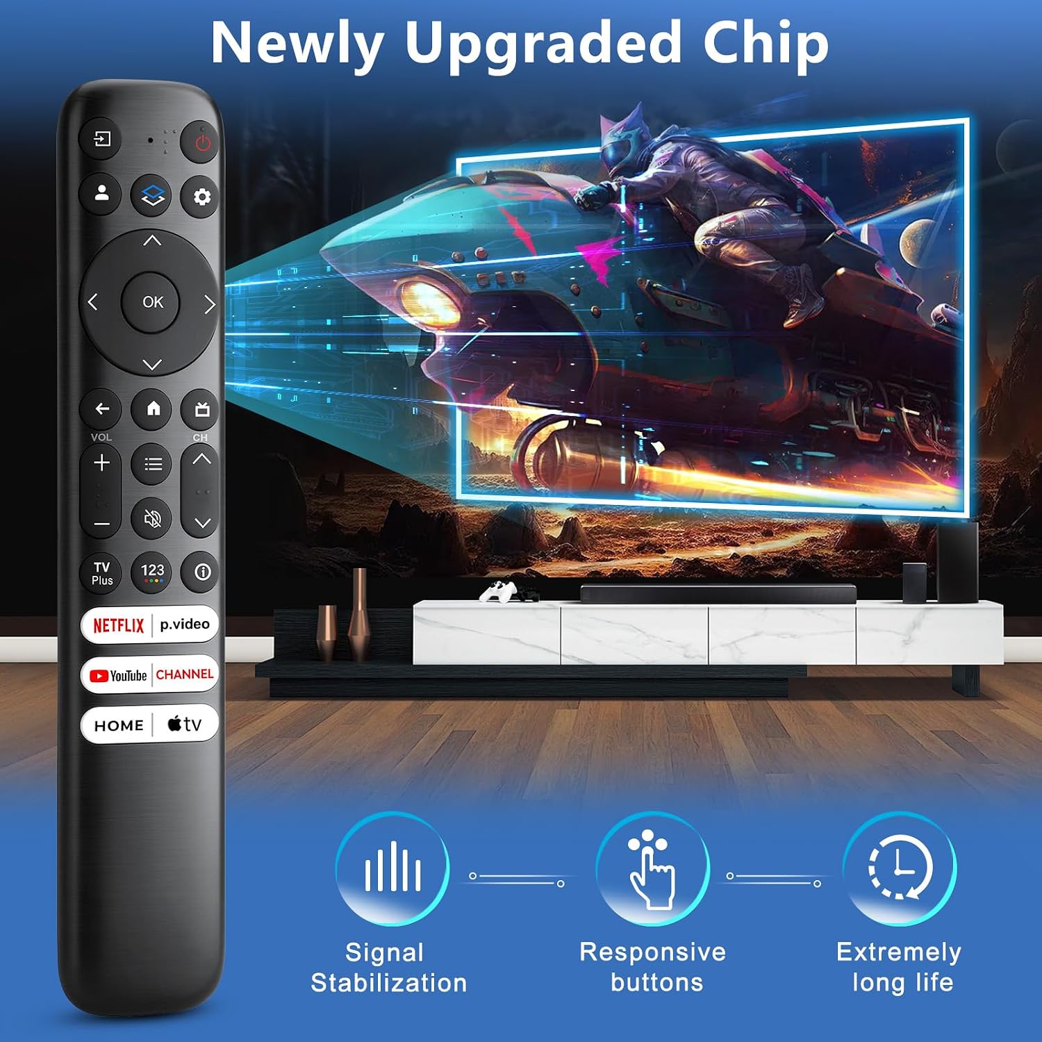 Detalle 2 de RC813 Replacement Remote for TCL Google TV (QM8/QM7/S5/S4/S3/Q7/Q6/Q5) – Drop‑Resistant, No Setup Needed