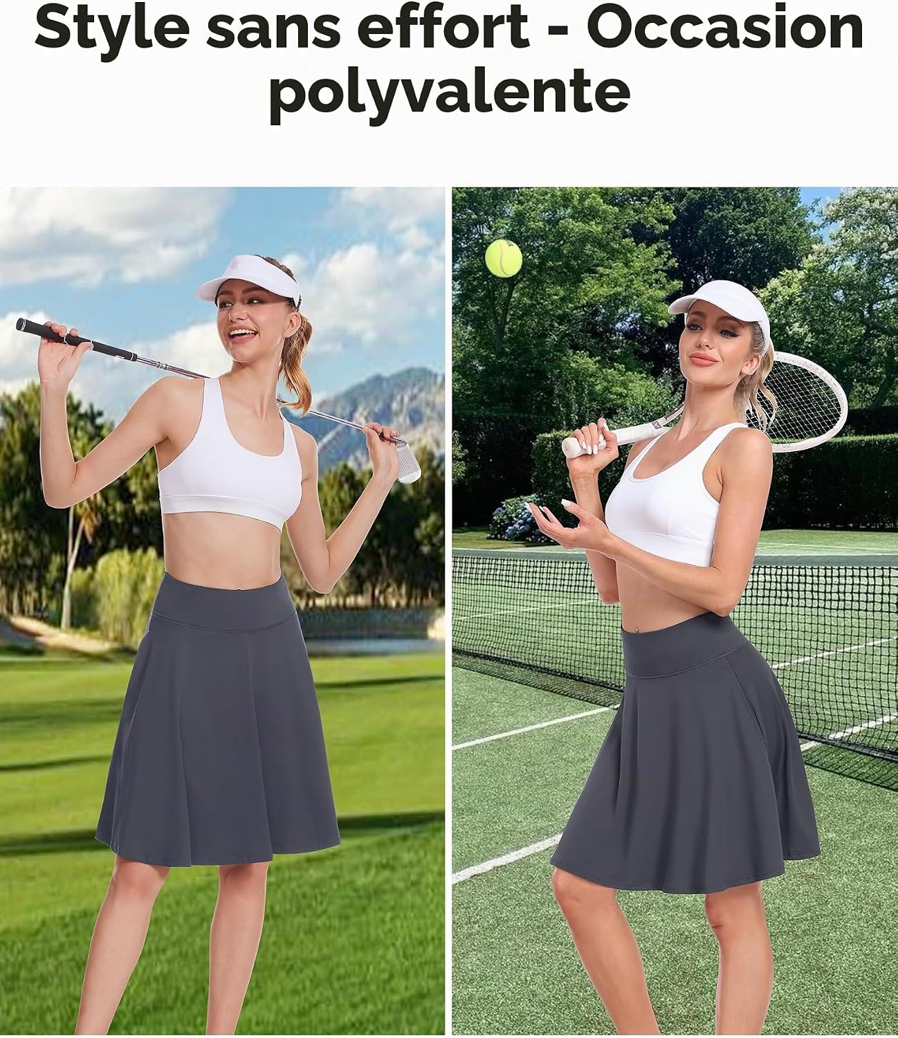 Detalle 2 de Desol 50,8 cm – Jupe de tennis et golf pour femme avec short intégré et poches