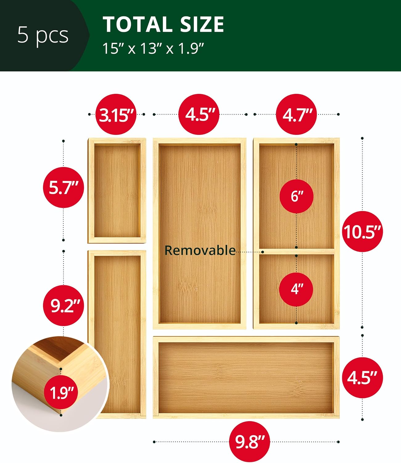 Detalle 2 de ROYAL CRAFT WOOD 5-Piece Bamboo Organizer Set