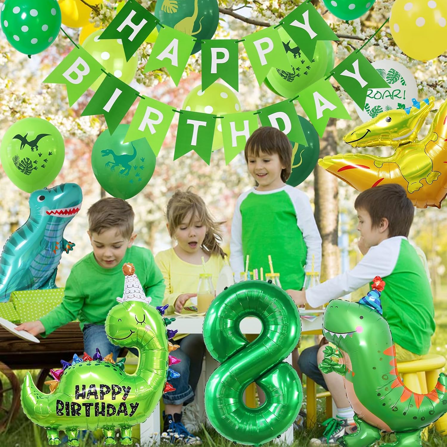 Detalle de Dinosaur Happy Birthday Party Balloons Set – Dinosaur Theme Decor for Boys and Girls