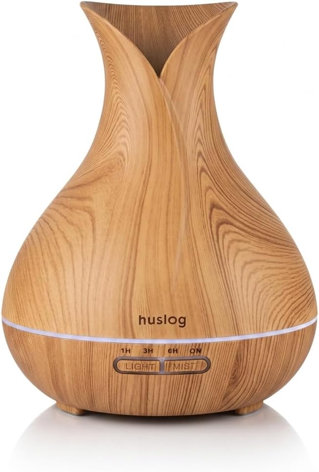 Detalle de huslog AD-0148 ultraljudsdiffuser med RGB-ljus, 280 ml och trälook