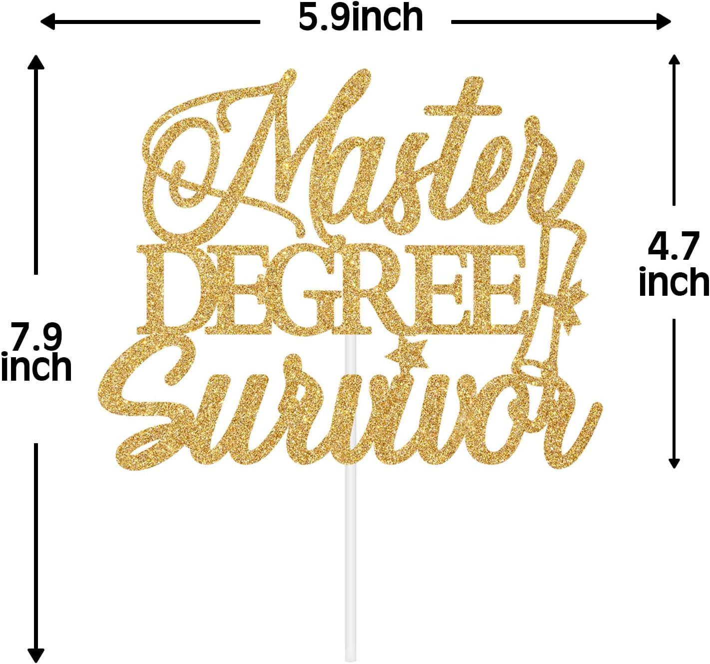 Detalle 1 de Jenrtvis Master Degree Survivor Cake Topper, Gold Glitter Class of 2026