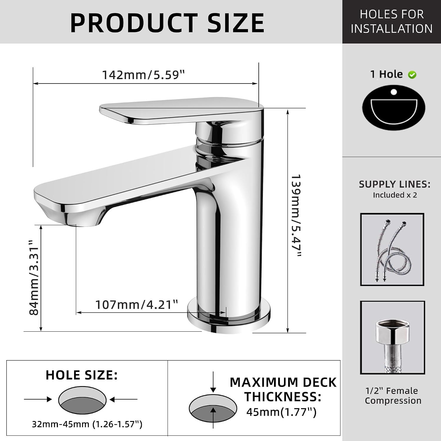 Detalle 2 de BELZ Modern Basin Mixer Tap (Single Lever) – Chrome brass bathroom faucet with hot & cold mixer