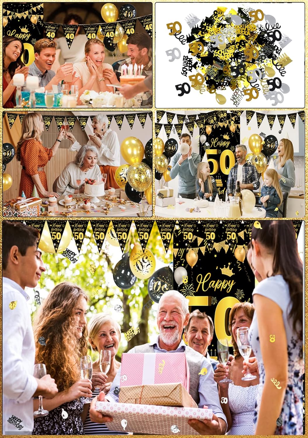 Thumbnail 5 de Globos 50 Años Oro Negro decoración 32