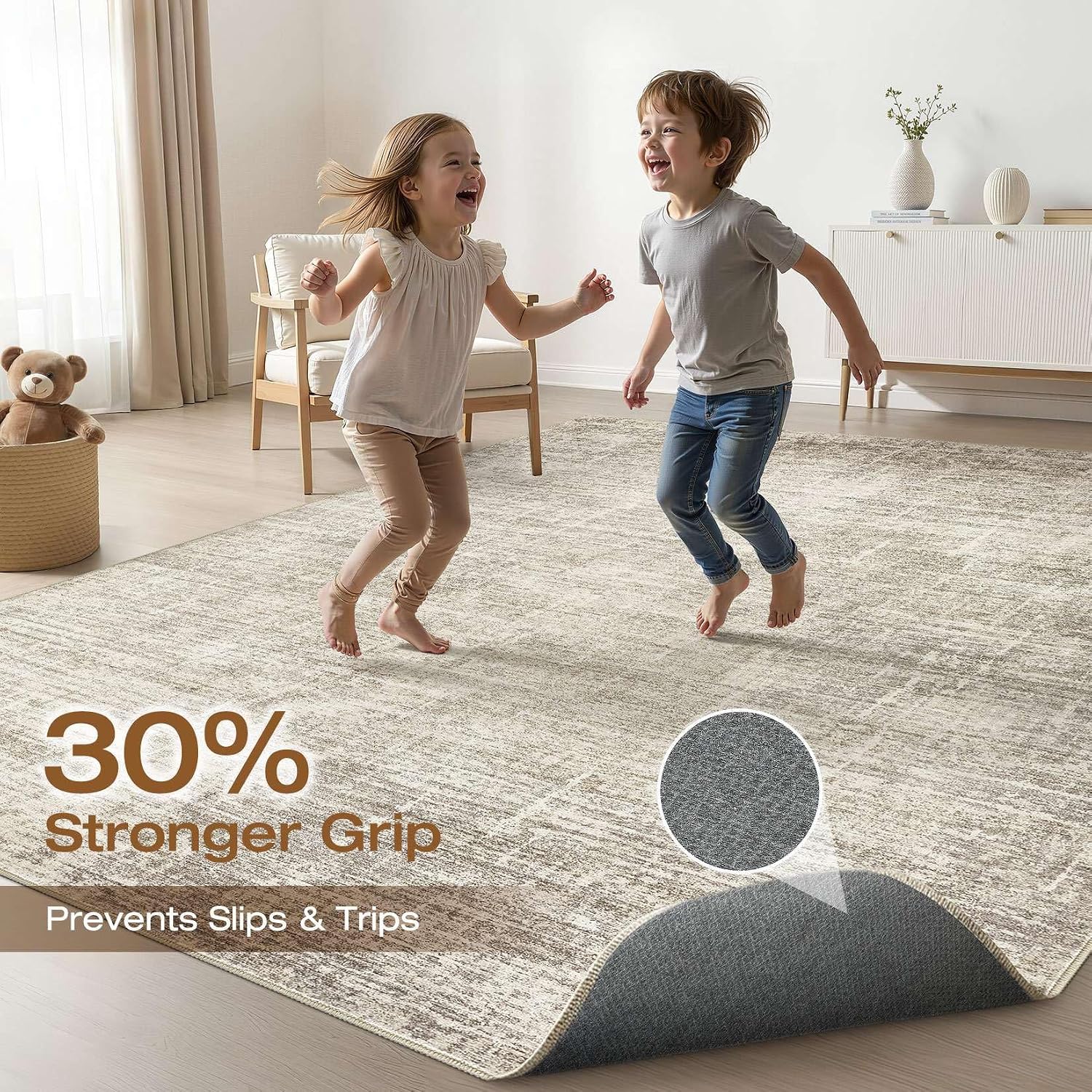 Detalle de 8x10 Washable Neutral Brown Area Rug