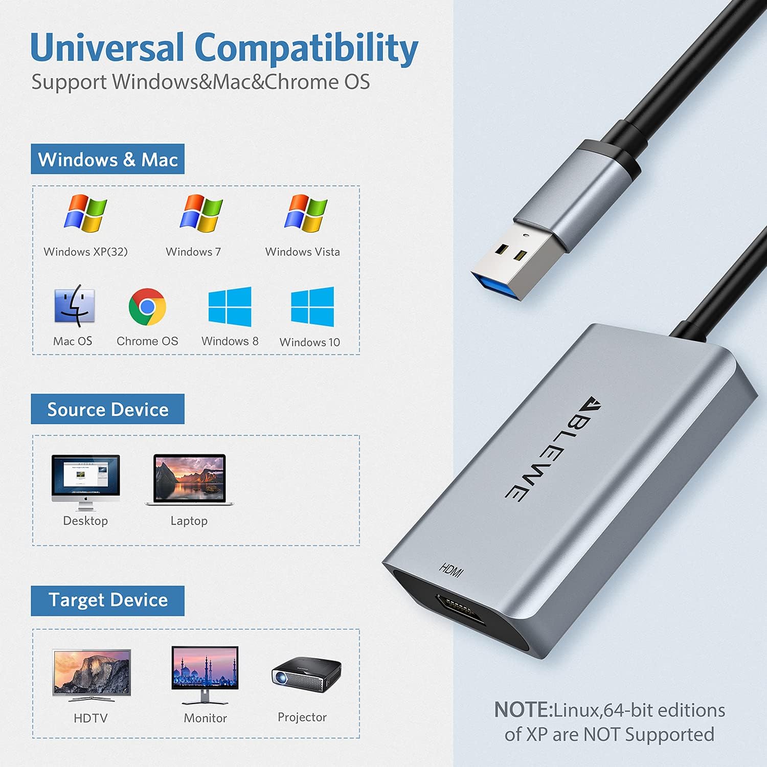 Thumbnail 6 de ABLEWE Adaptador USB 3.0 a HDMI 1080P