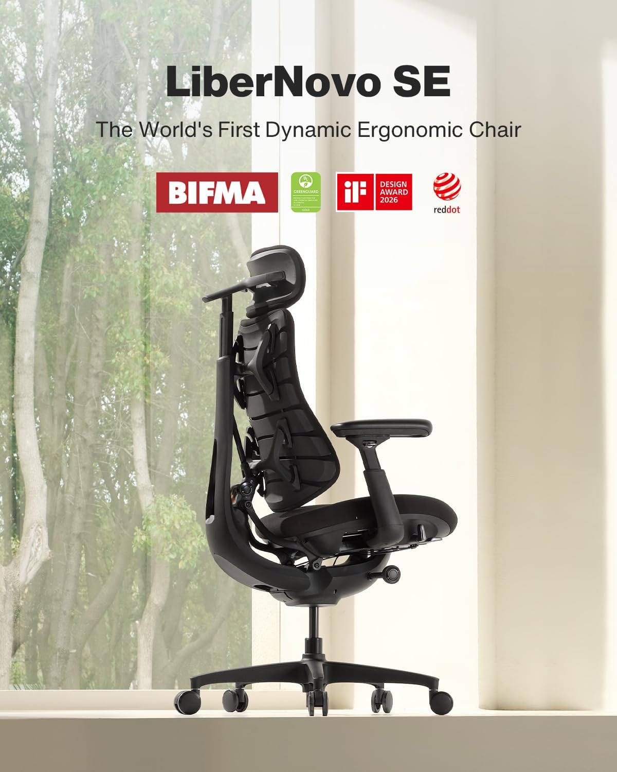 Detalle de LiberNovo Omni SE Ergonomic Office Chair, Manual Lumbar, 5 Recline Positions