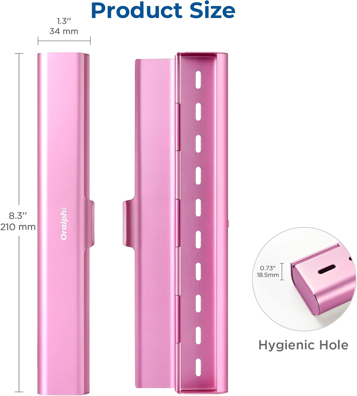 Detalle de Oralphi STO01-PK Aluminum Toothbrush Travel Case, Pink, Snap Closure