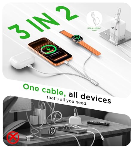Detalle de Xiwxi Travel Essentials: 3-in-1 Magnetic Travel Charger for Apple Watch, iPhone, and USB-C Devices