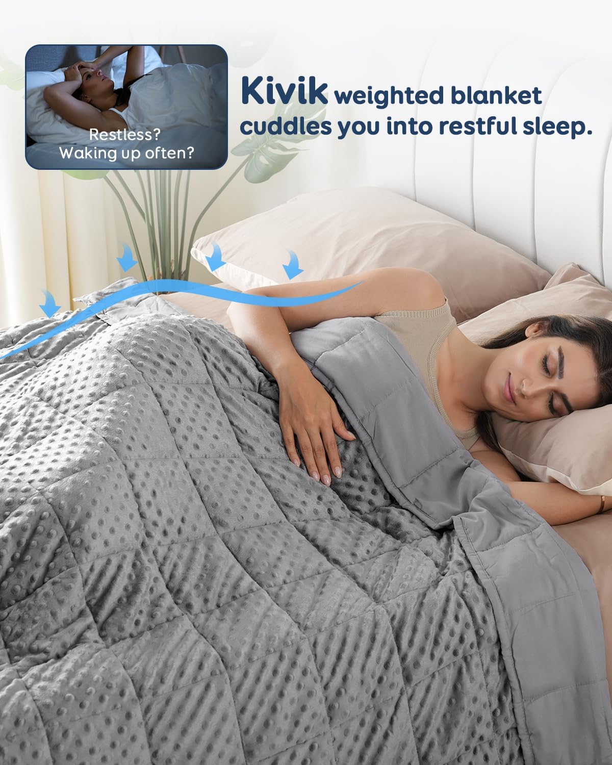 Detalle 2 de Kivik 15 lb Weighted Blanket, 60" x 80", Reversible Minky and Microfiber