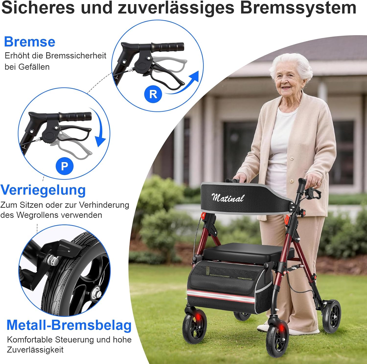 Thumbnail 5 de Matinal Leichtgewicht Rollator faltbar mit Sitz – bis 160 kg belastbar, 6-fach höhenverstellbar