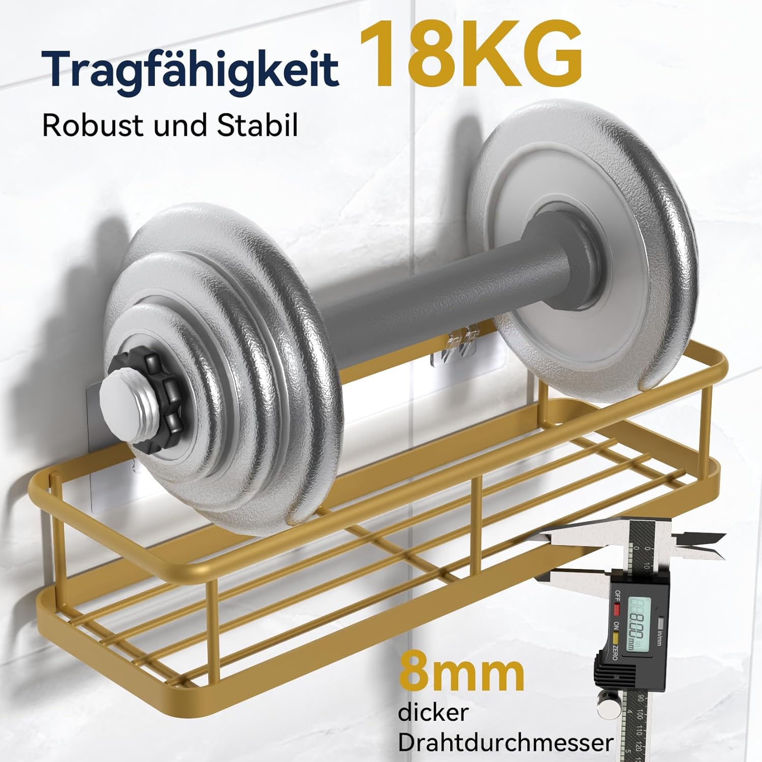 Detalle de YASONIC Duschablage Ohne Bohren – 2 Stück Rostfreies Duschregal mit 2 Haken, Große Kapazität, Large Gold