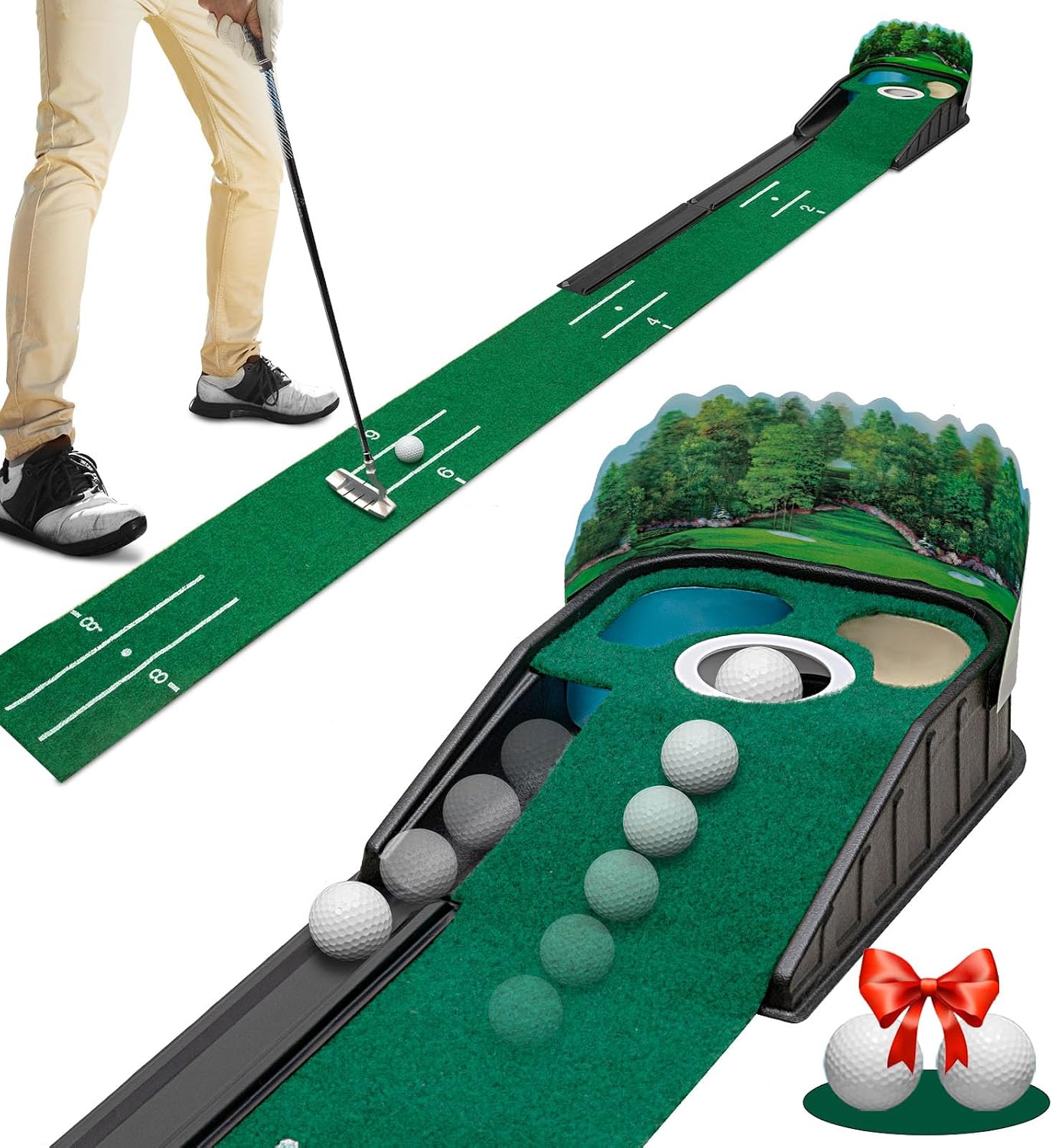 Detalle de Zcoorey GPM Indoor Golf Putting Mat with Alignment Guides and Ball Return