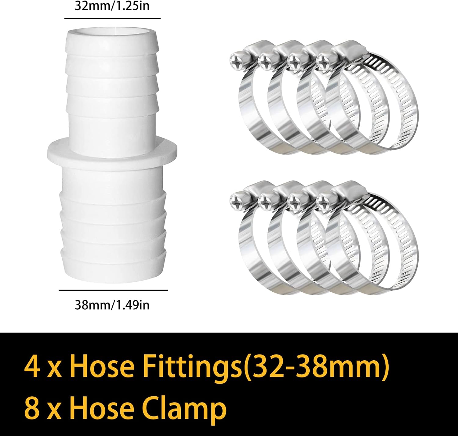 Thumbnail 1 de Rhsemi 4x Schlauchverbinder Set 32 auf 38 mm mit 8 Schlauchschellen (Pool- & Garten-Schlauchadapter) in Weiß