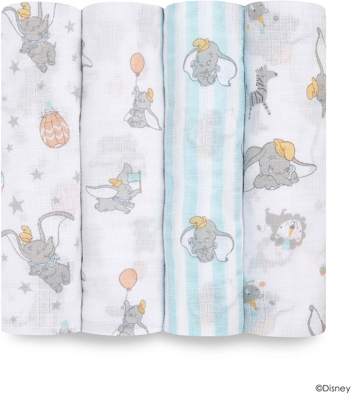 Detalle de aden + anais essentials SWADAEDESWC40007DIJB ダンボ柄おくるみ4枚セット 112×112cm モスリンコットン