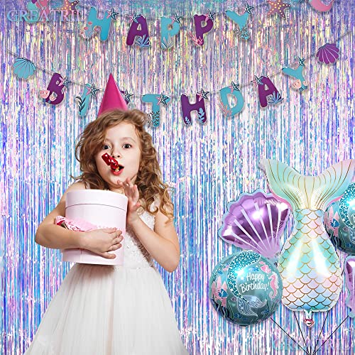 Detalle de GREATRIL Iridescent Party Streamers Backdrop, 2-Pack (3.2ft x 6.5ft) – Transparent Holographic Fringe Curtain