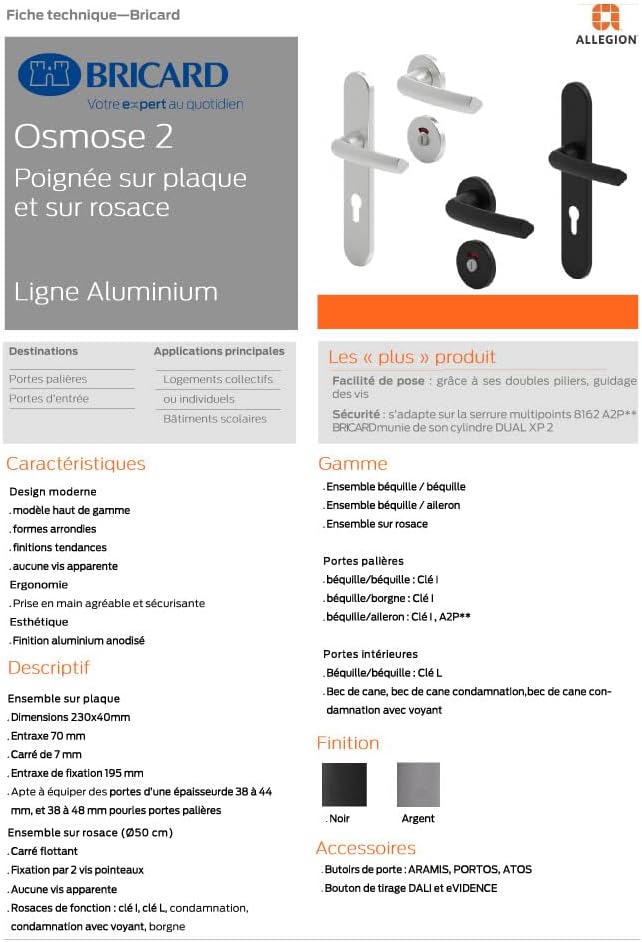 Detalle de Bricard 7E8081 Osmose 2 Key Door Handles, Matt Black Aluminium