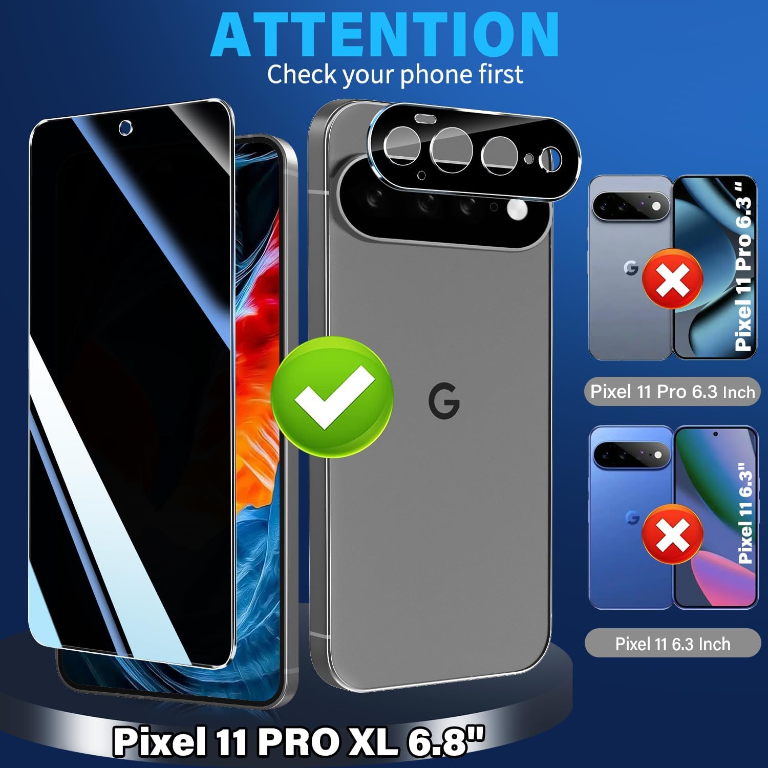 Detalle de letosan Pixel 11 Pro XL Privacy Screen Protector, 3-Pack with 2 Camera Protectors