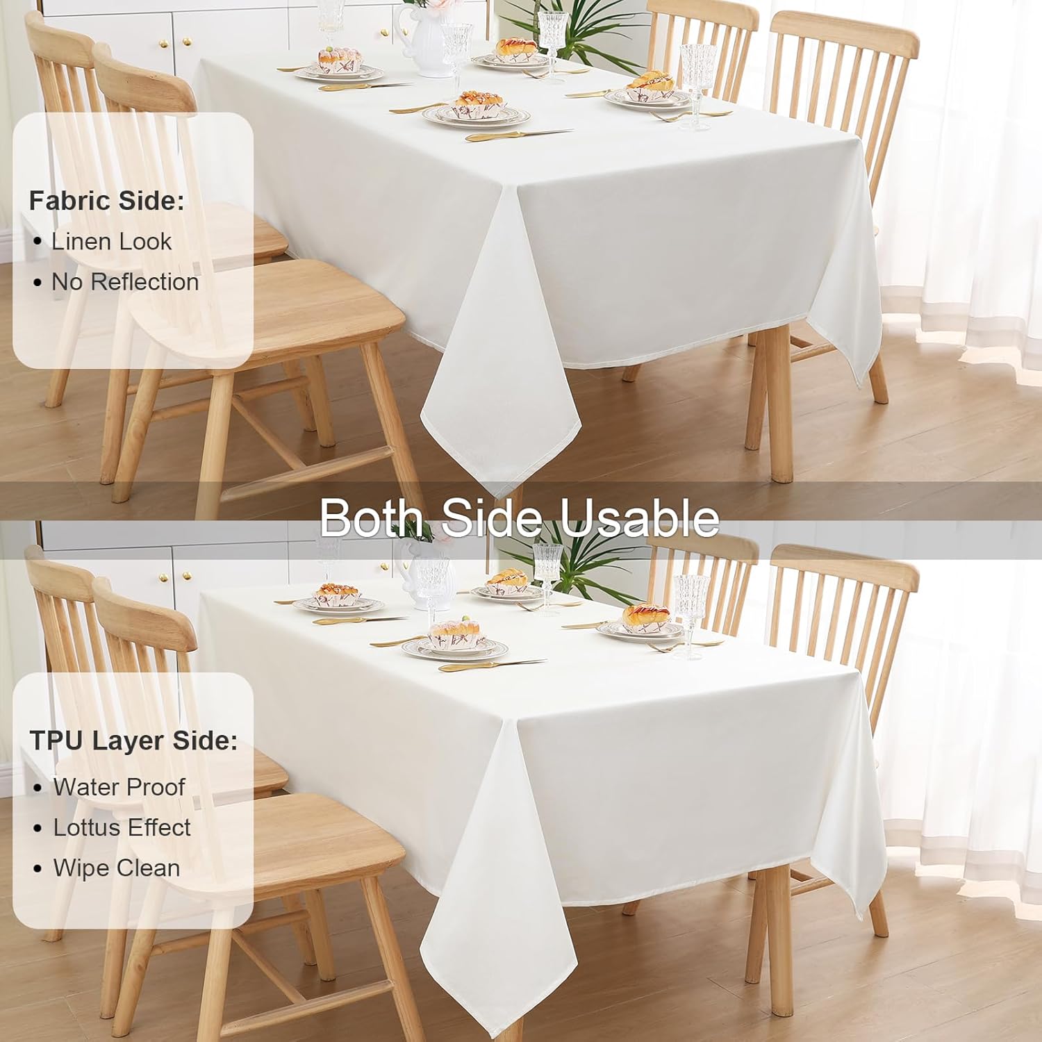 Thumbnail 1 de Homaxy Leinenoptik Tischdecke mit Lotuseffekt, abwaschbar und wasserabweisend – eckig 140 x 180 cm (weiß)