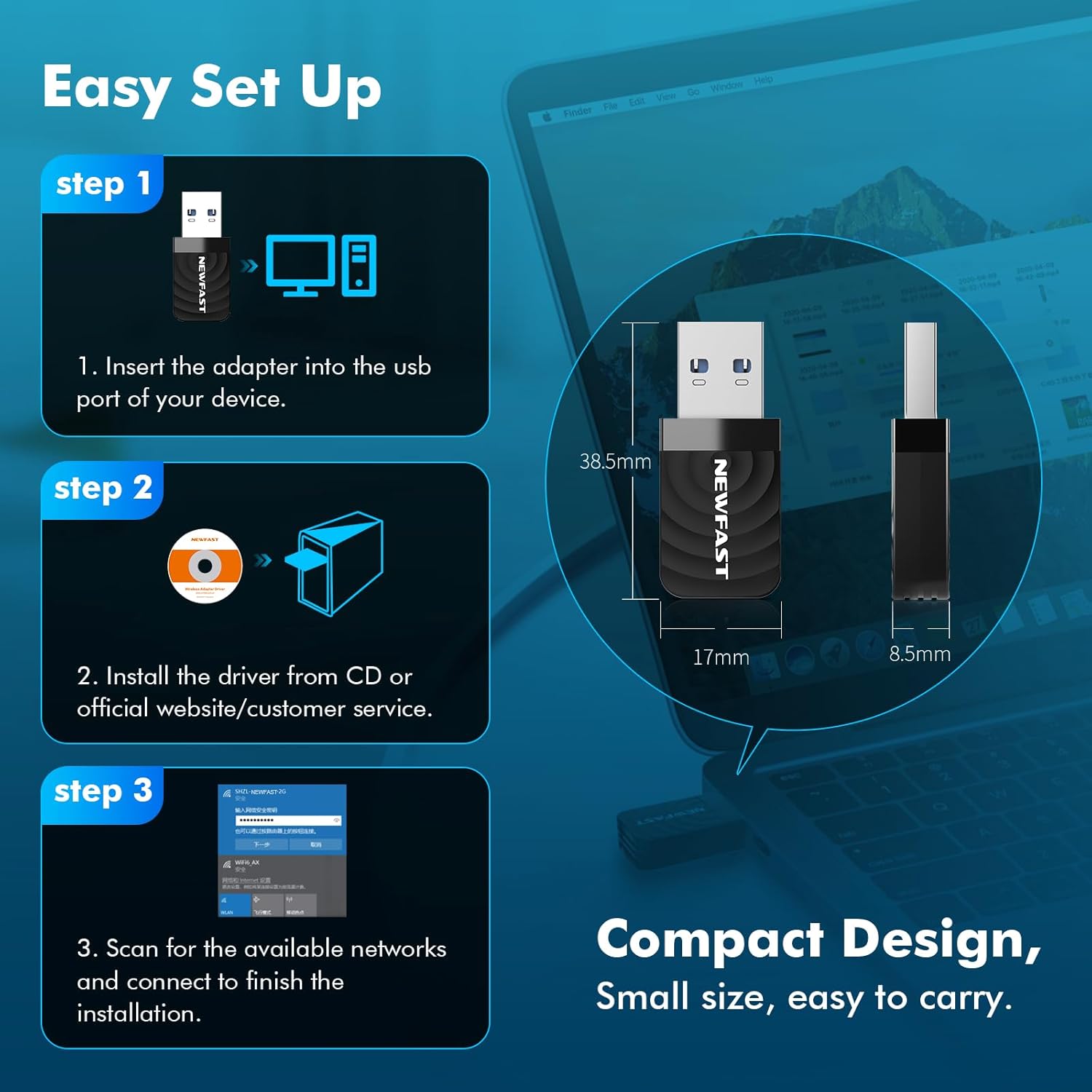 Thumbnail 3 de NEWFAST 1300Mbps USB WLAN Stick 📶