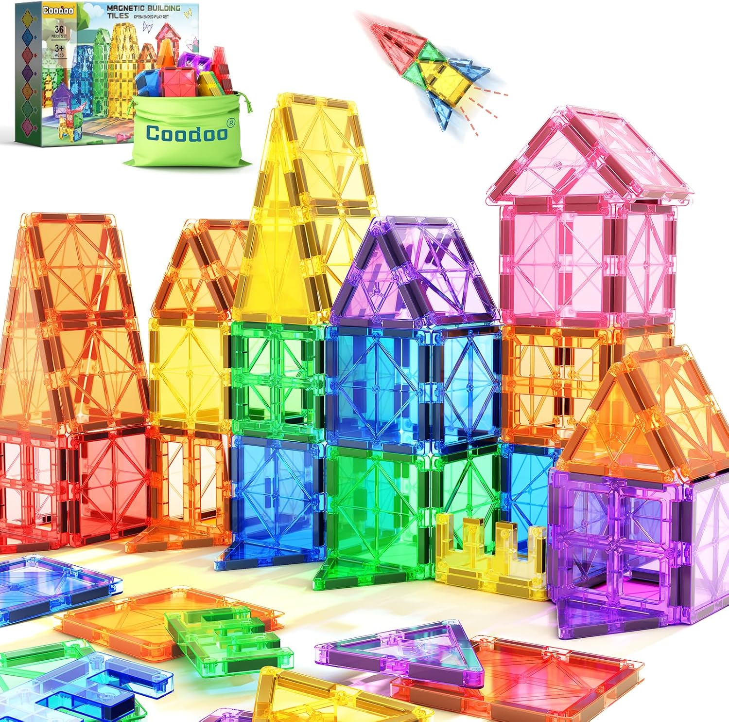 Detalle de Coodoo Magnetic Tiles 36pcs Starter Set