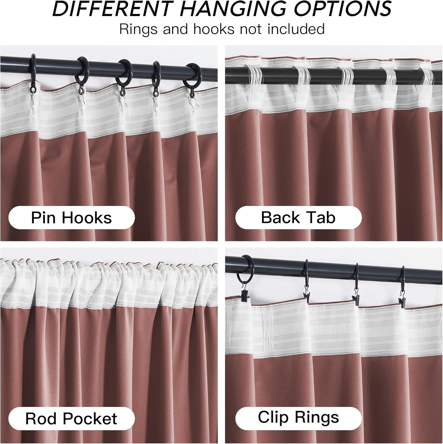 Thumbnail 3 de RYB HOME Dusty Pink Velvet Curtains – 84 Inch, 2 Panels (104” Wide Total) for Room Darkening & Energy Efficiency