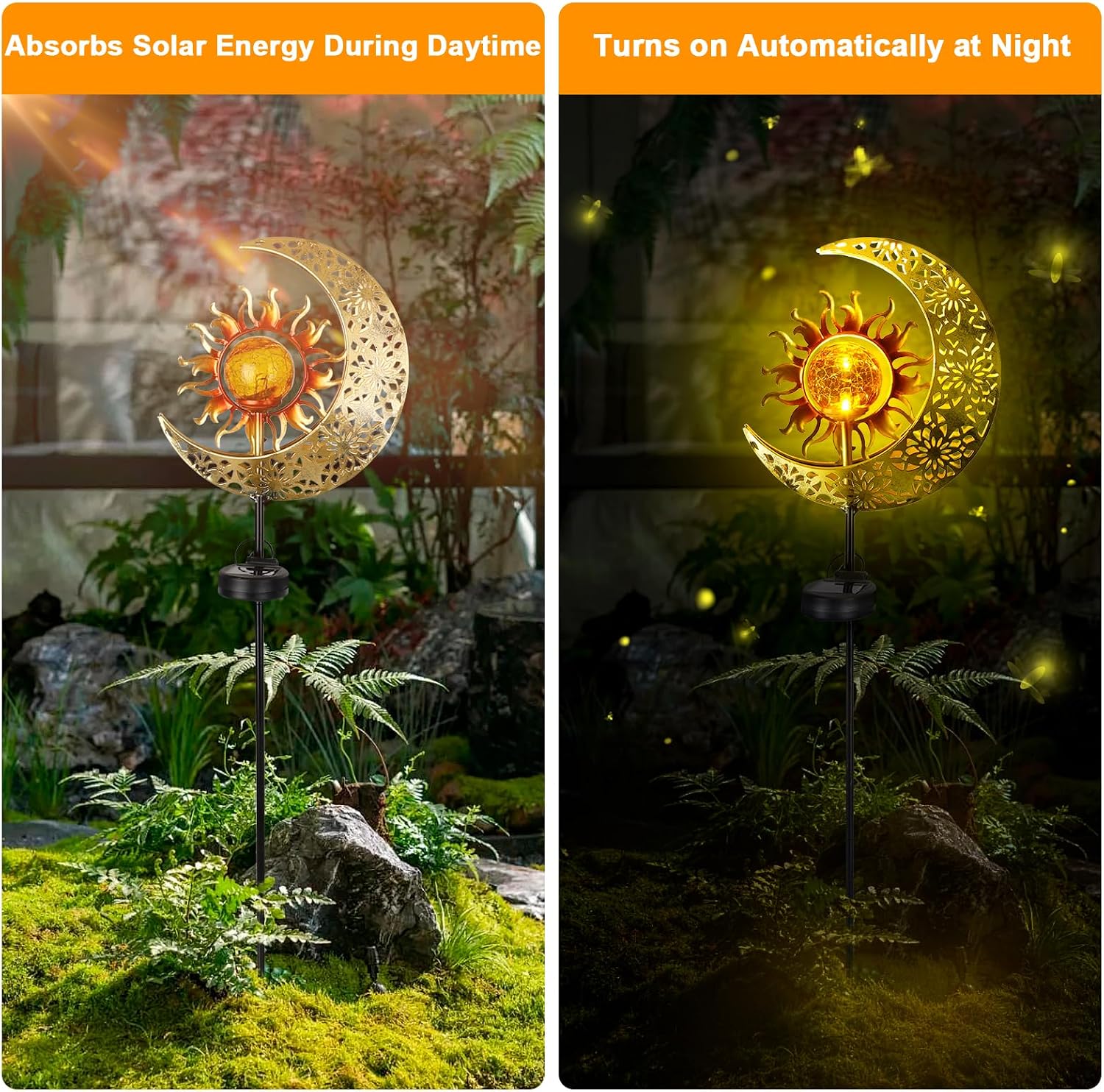 Detalle de Wudyfei Solar Garden Lights Outdoor Moon Light with Crackle Glass Globe