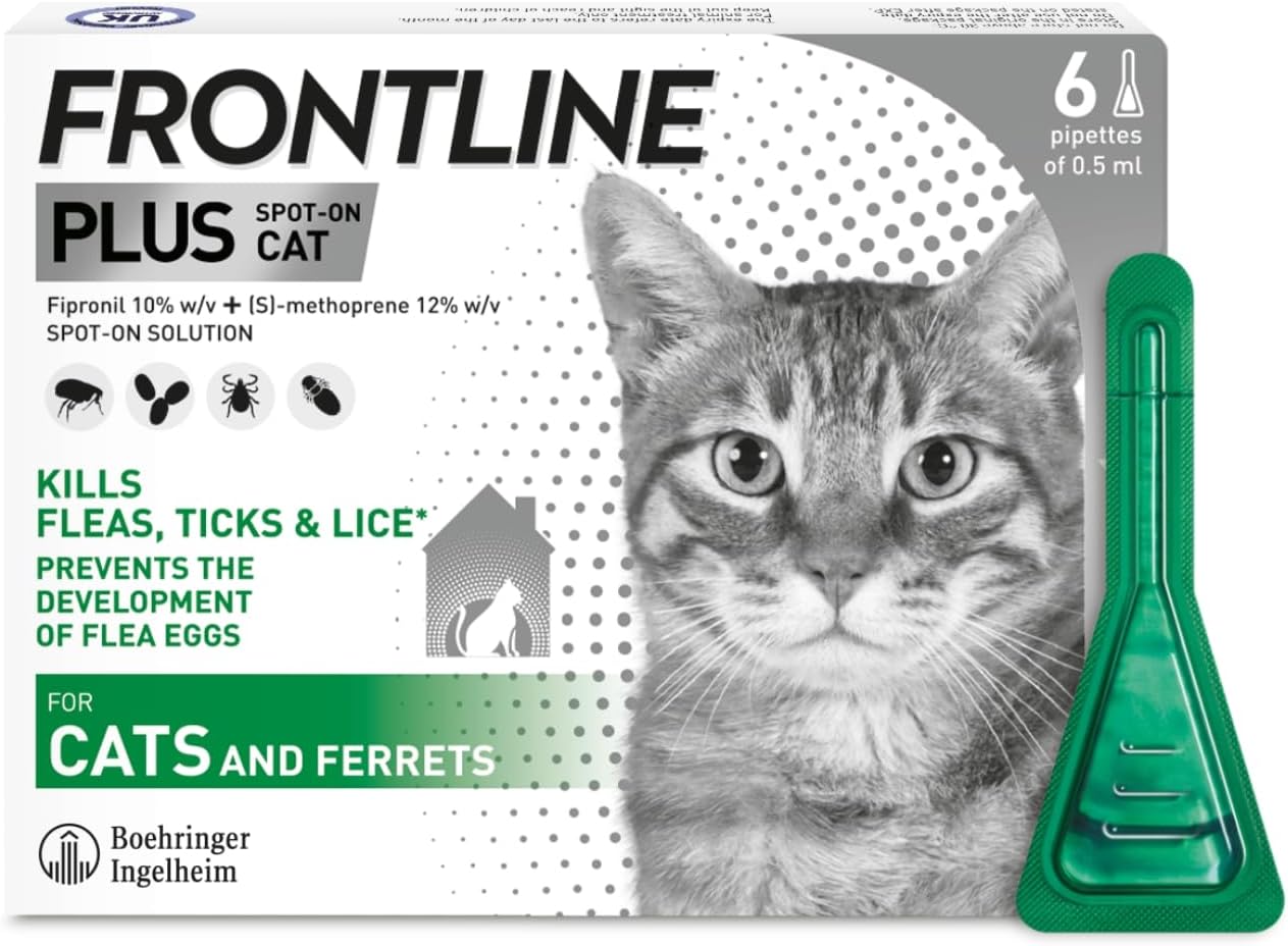 Detalle de FRONTLINE Plus Flea & Tick Treatment for Cats and Ferrets – 6 Pipettes