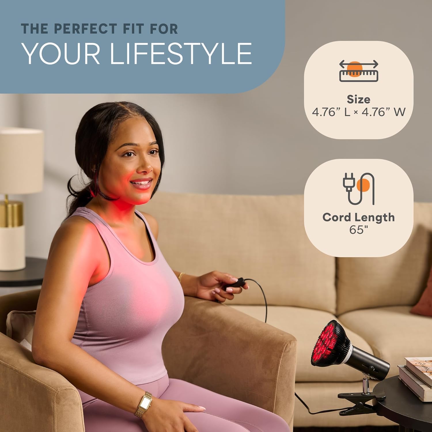 Detalle de LifePro InfraGlow Red Light Therapy Lamp, 660nm + 850nm, Adjustable Clip-On