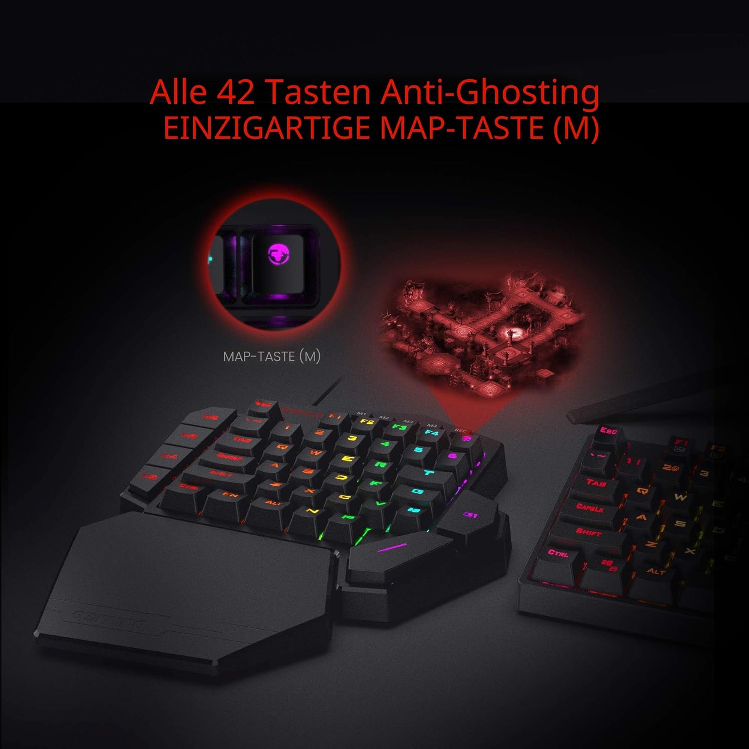 Thumbnail 5 de Redragon K585 DITI Einhand RGB Mechanische Gaming-Tastatur (Braune Schalter, abnehmbare Handballenauflage, 42 Tasten)