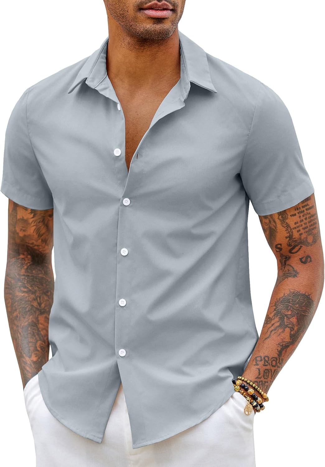 Thumbnail 5 de COOFANDY Chemise à Manches Courtes pour Homme – Coupe Ajustée, Sans Repassage, Été