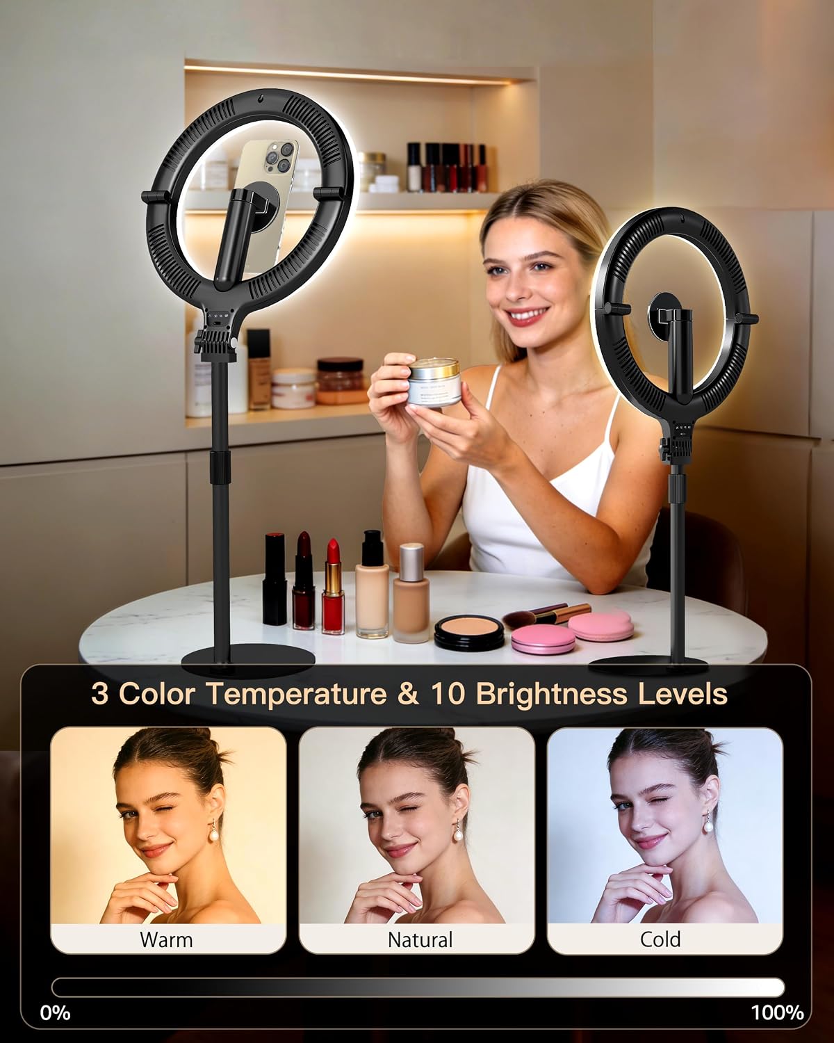 Detalle 1 de NiceVeedi Magnetic Desk Ring Light, 5000mAh