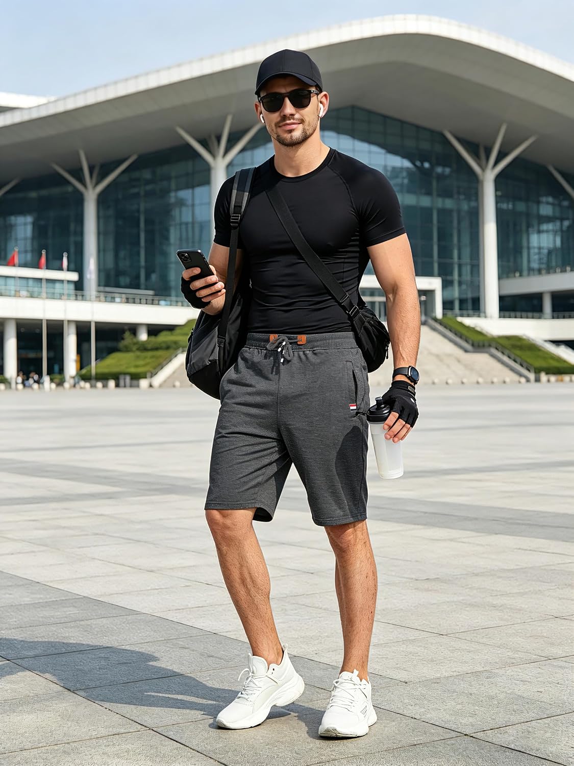 Detalle de ZOXOZ Kurze Hosen Herren Shorts Sports Baumwolle Mit Reißverschluss Elastische Taille