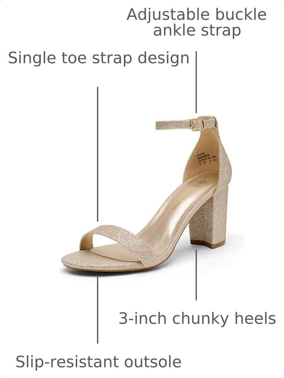 Detalle de DREAM PAIRS Women's Comfort Block Heel Sandals, Open Toe, Adjustable Ankle Strap