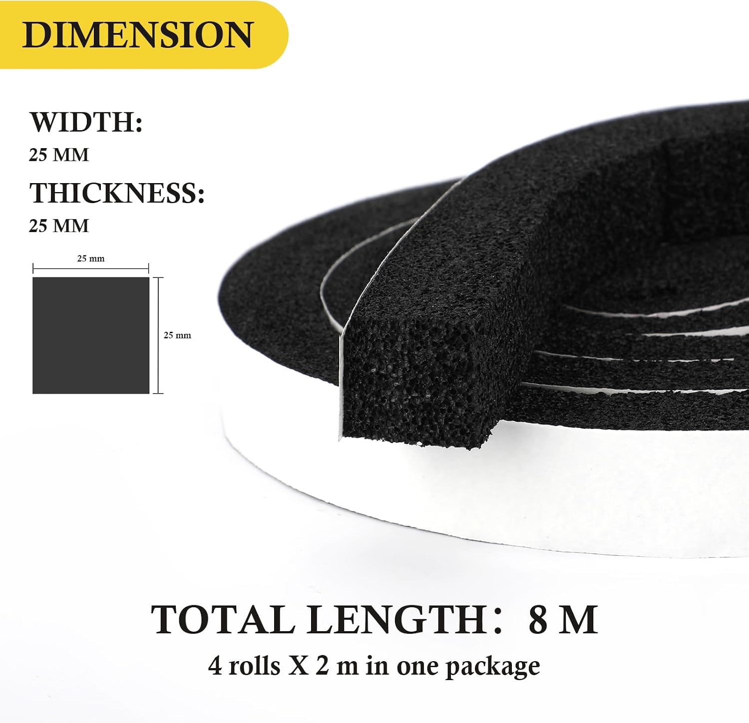 Thumbnail 1 de fowong Door Draft Excluder Strip — 8m total foam weather sealing (4 rolls) for doors & windows
