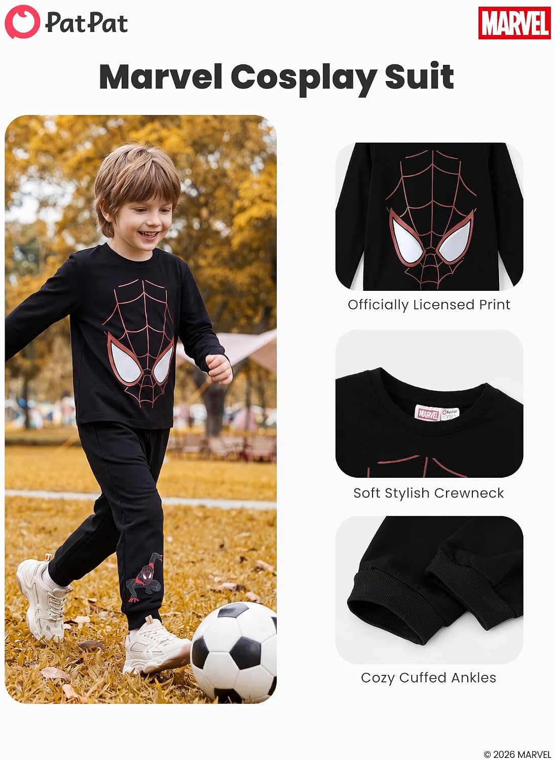 Detalle 2 de Disney Teen Boy Long Crewneck Sweatshirt Pants Spider-Man Miles Morales Set