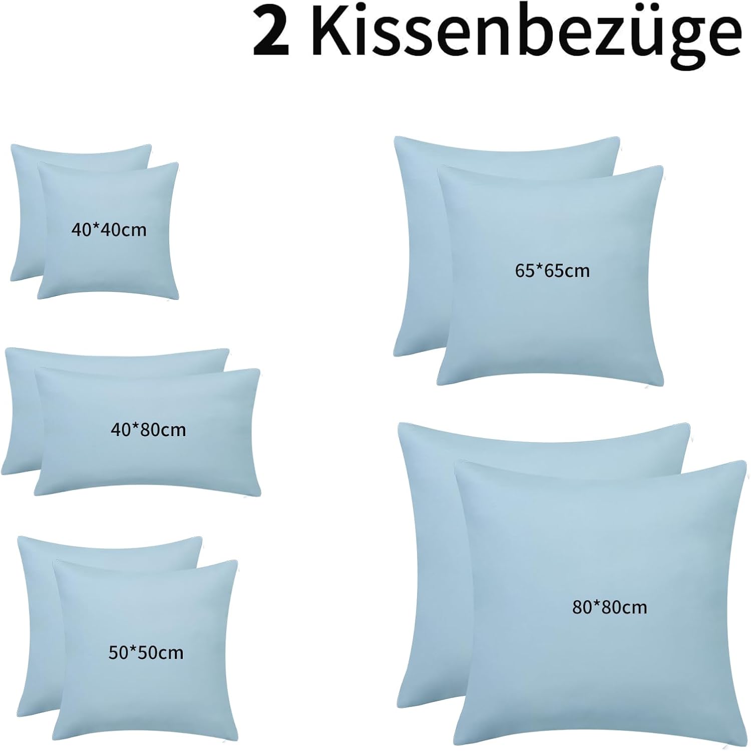 Detalle de Aisbo Kissenbezug 80x80 im 2er-Set (Hellblau) aus Mikrofaser mit Reißverschluss