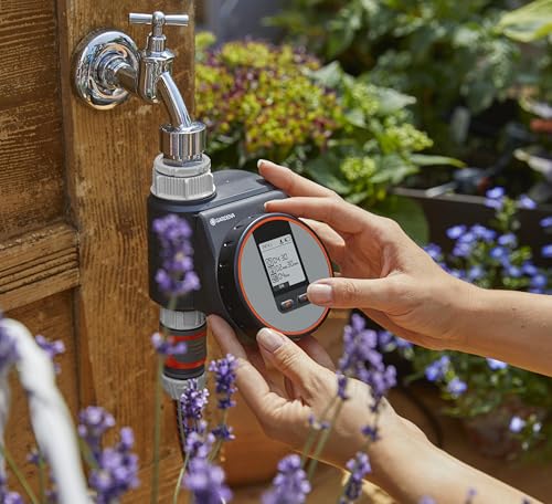 Detalle de Gardena Programador de riego Flex para riego automático en terraza y balcón (función Water Now) negro/gris/naranja