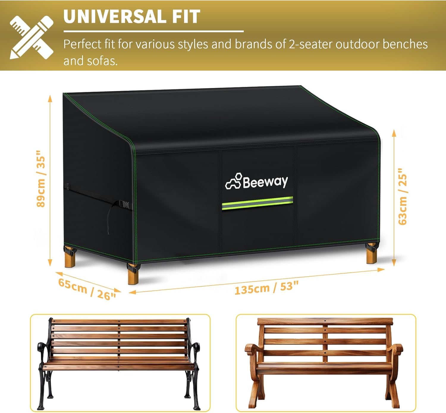 Thumbnail 1 de BEEWAY Garden Bench Cover 135 x 65 x 89/63 cm