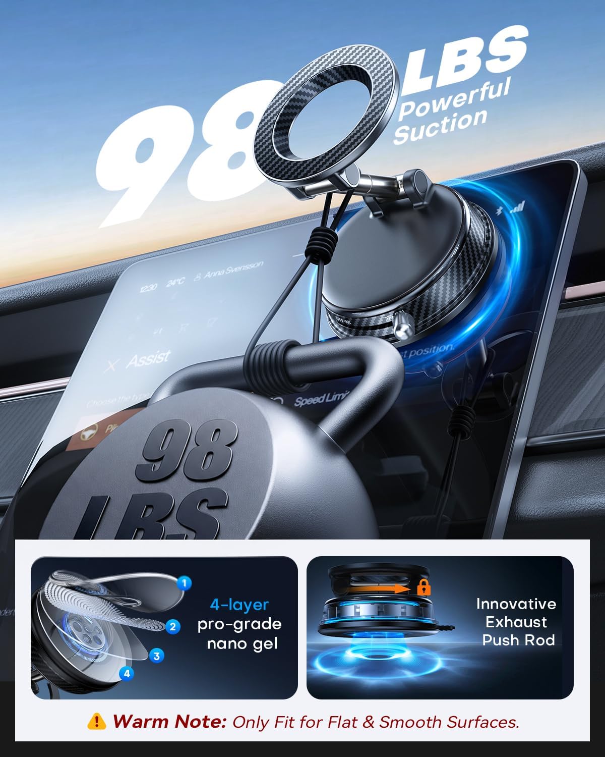 Thumbnail 2 de Peerock Upgraded MagSafe Car Phone Holder (108+LBS Strong Suction, 3000gf Magnetic) 360° Adjustable Mount for iPhone & Android — Black