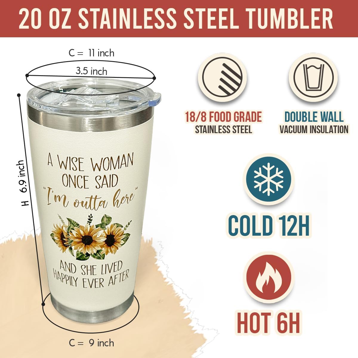 Detalle de CHOANG Retirement Gift for Woman 2026 — A Wise Woman Once Said Im Outta Here 20 oz Stainless Steel Tumbler
