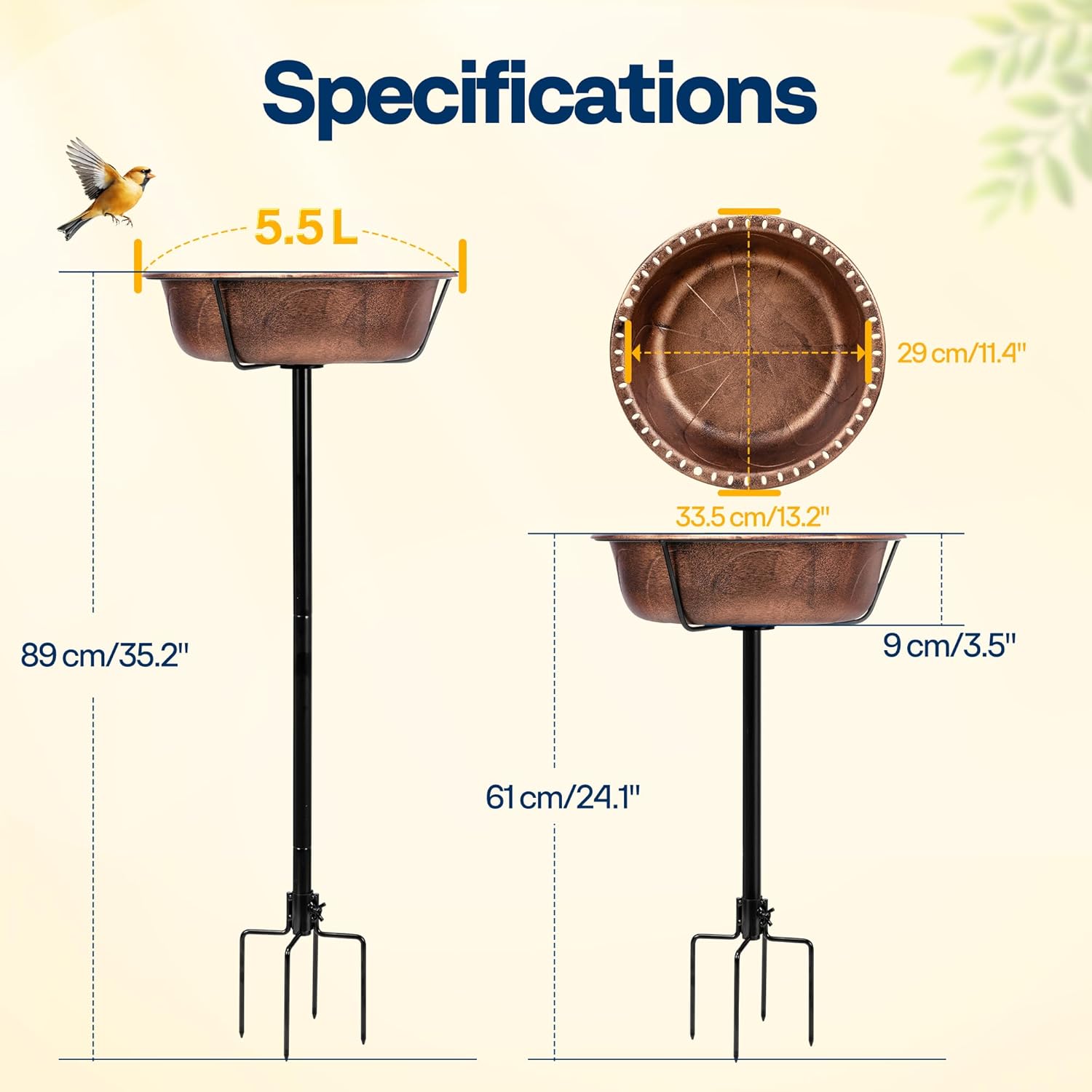 Thumbnail 2 de VIVOHOME metal vintage bird bath with detachable bowl and 4-pronged base (retro bronze finish)