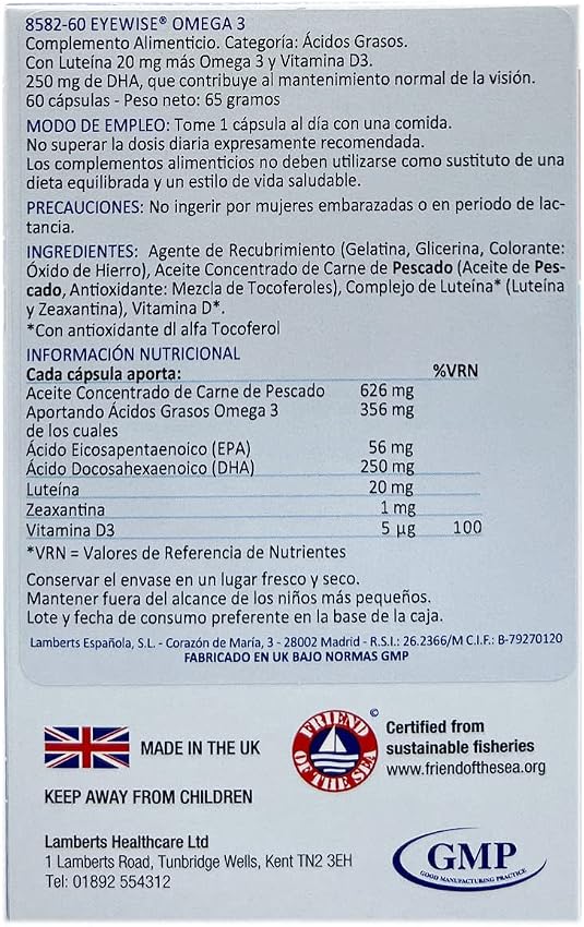 Detalle de Lamberts Eyewise Omega 3 Cápsulas 60 unidades